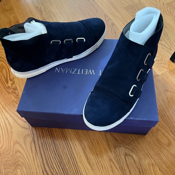 NEW!!!  Stuart Weiztman Blue Suede Speedwalk Sneakers - Picture 7 of 7